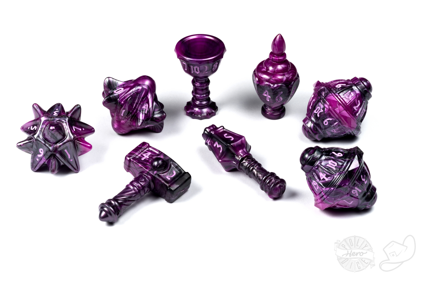 PolyHero Cleric 8 Dice Set - Vile Violet