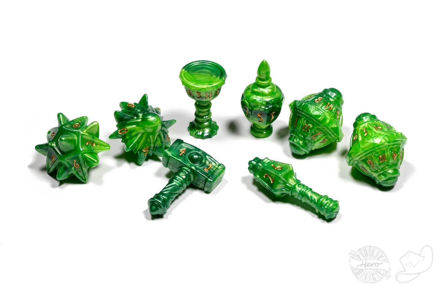 PolyHero Cleric 8 Dice Set - Verdant Viridian