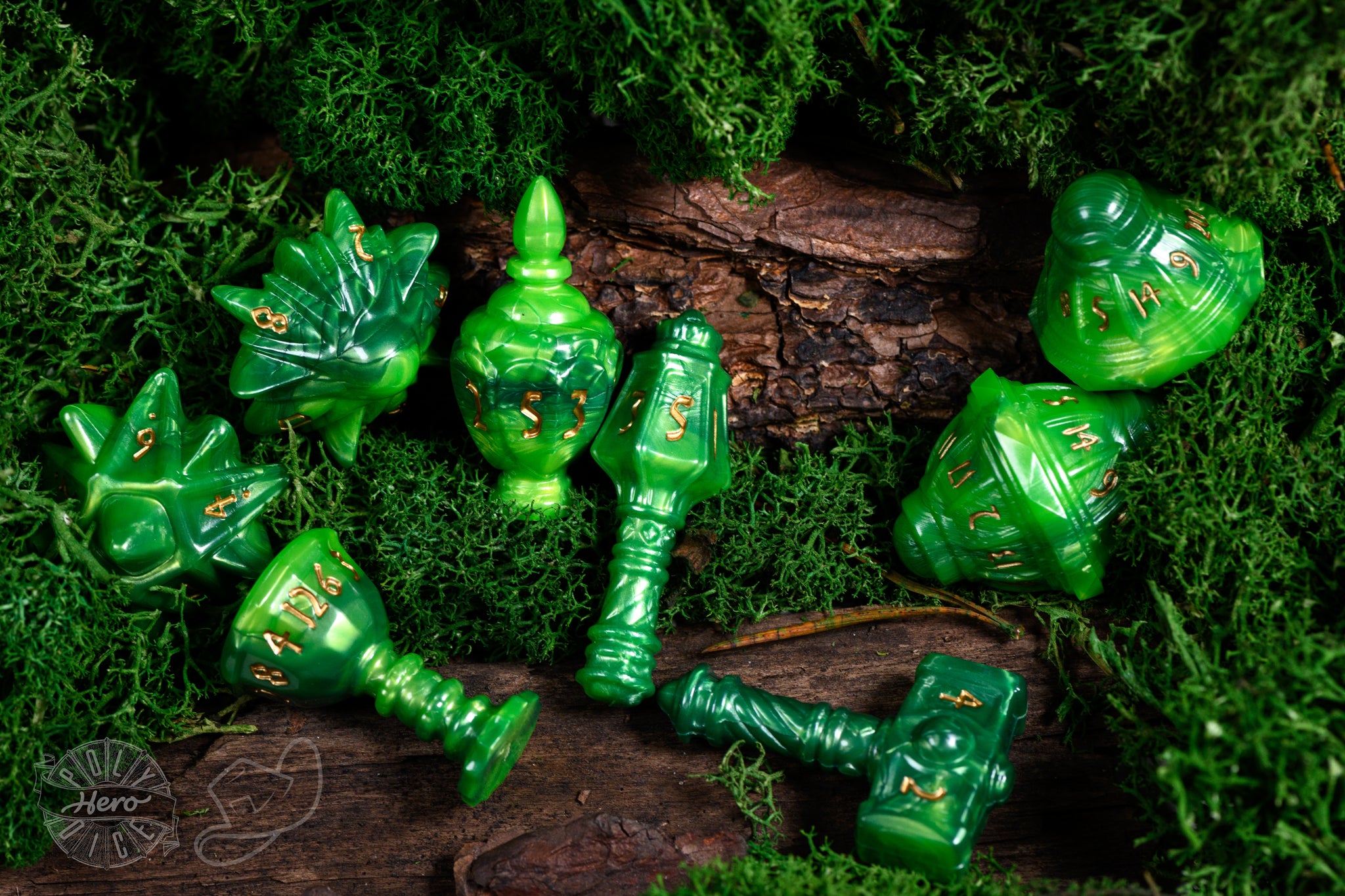 PolyHero Cleric 8 Dice Set - Verdant Viridian