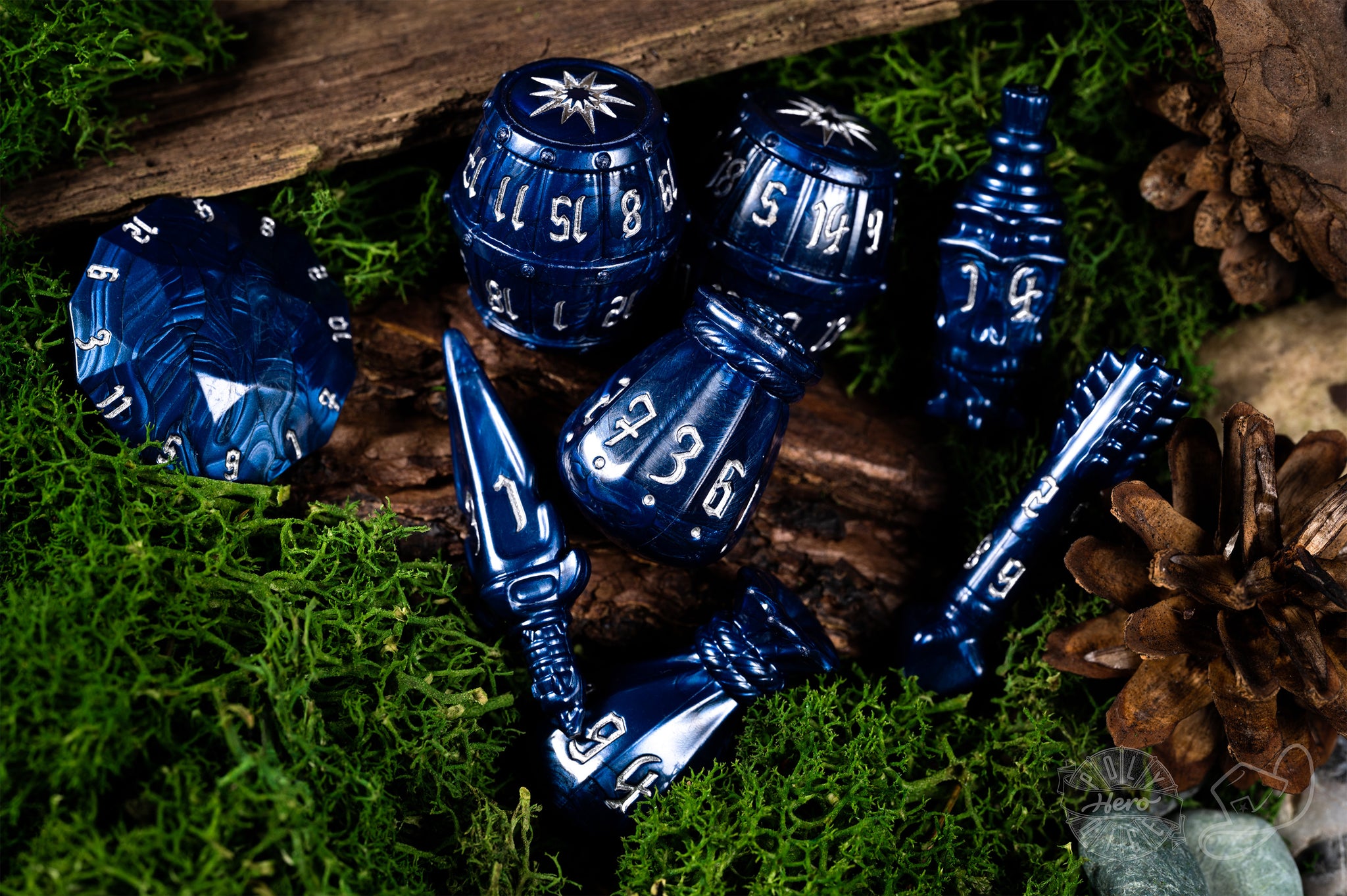 PolyHero Rogue 8 Dice Set - Midnight Blue