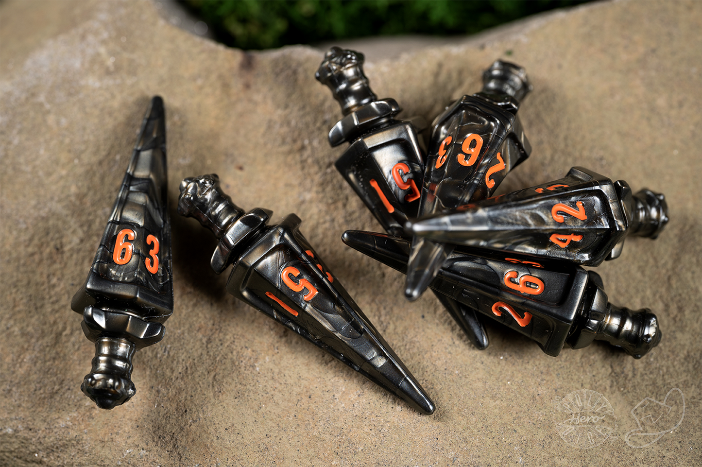 PolyHero Warrior 6d6 Swords Steel Grey