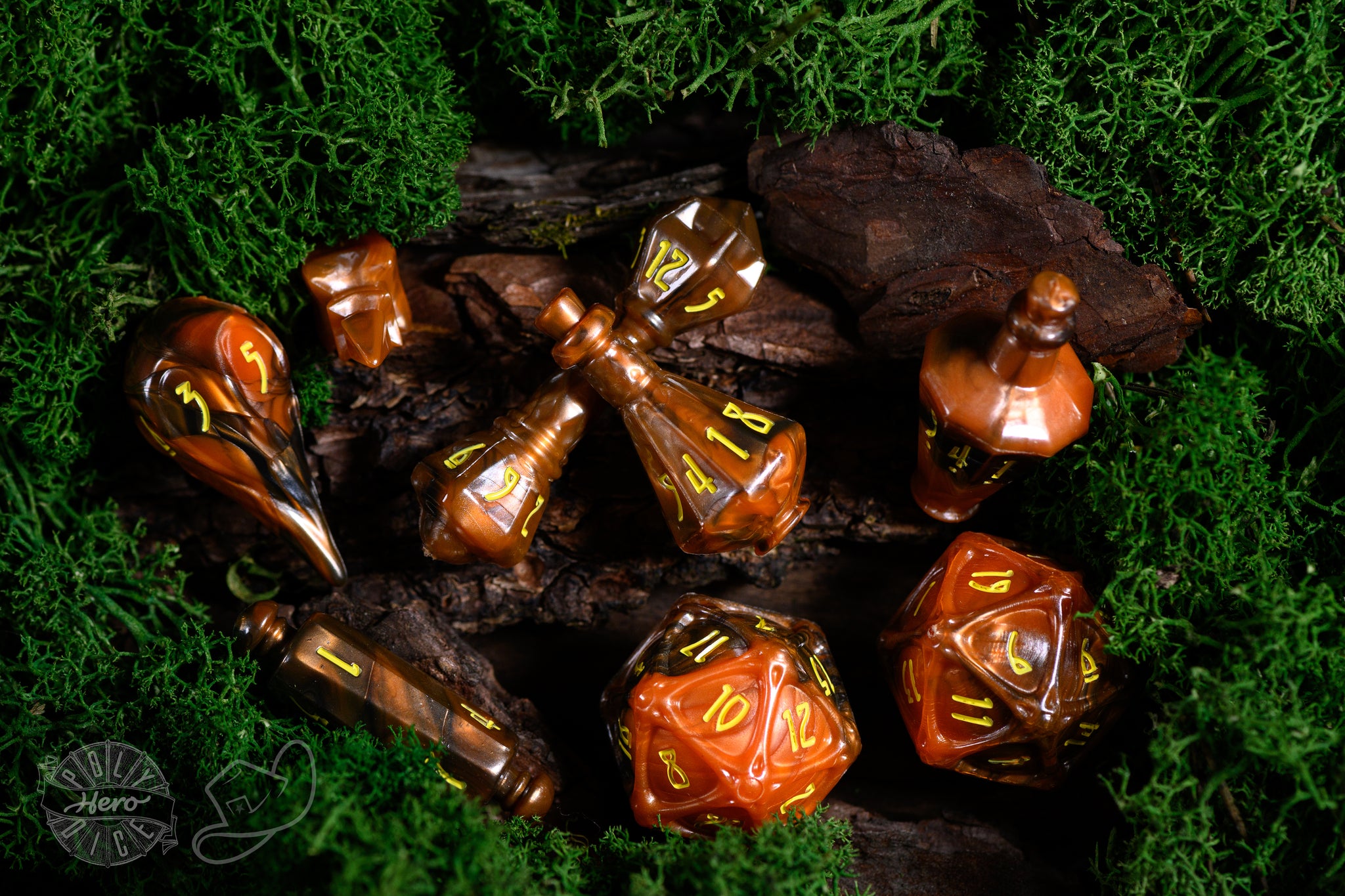 PolyHero Wizard 8 Dice Set - Smoldering Ember