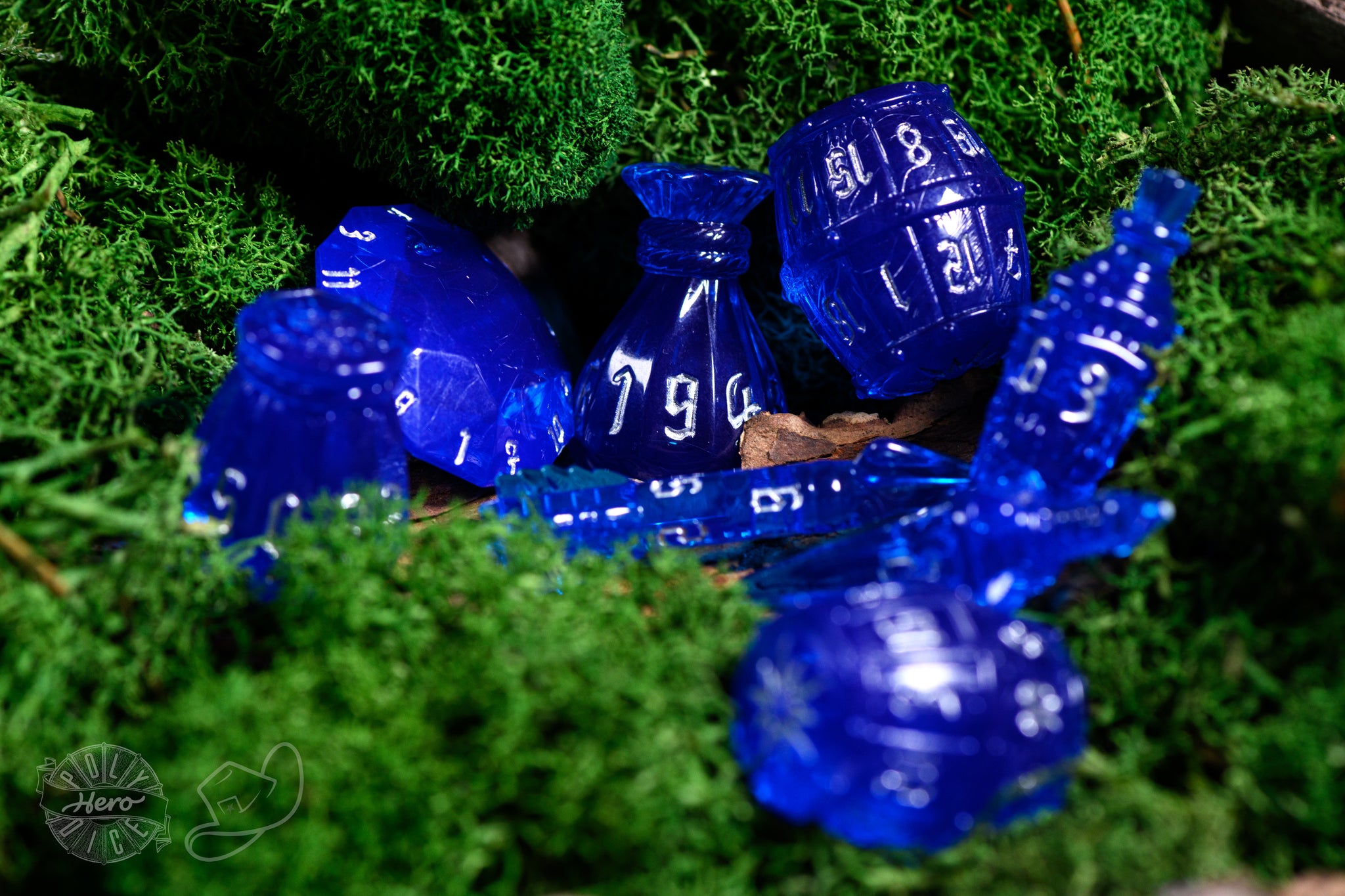 PolyHero Rogue 8 Dice Set - Sapphire Scoundrel