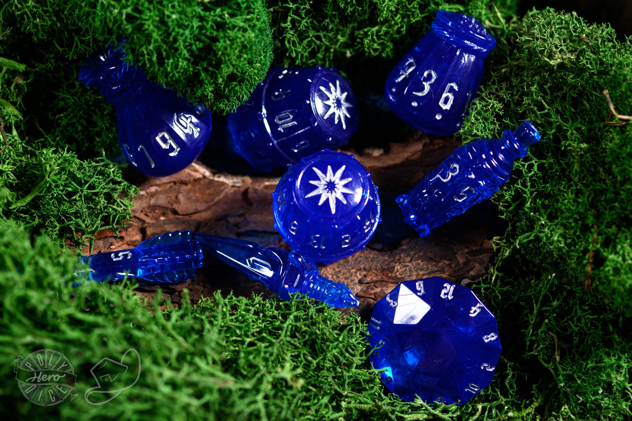 PolyHero Rogue 8 Dice Set - Sapphire Scoundrel