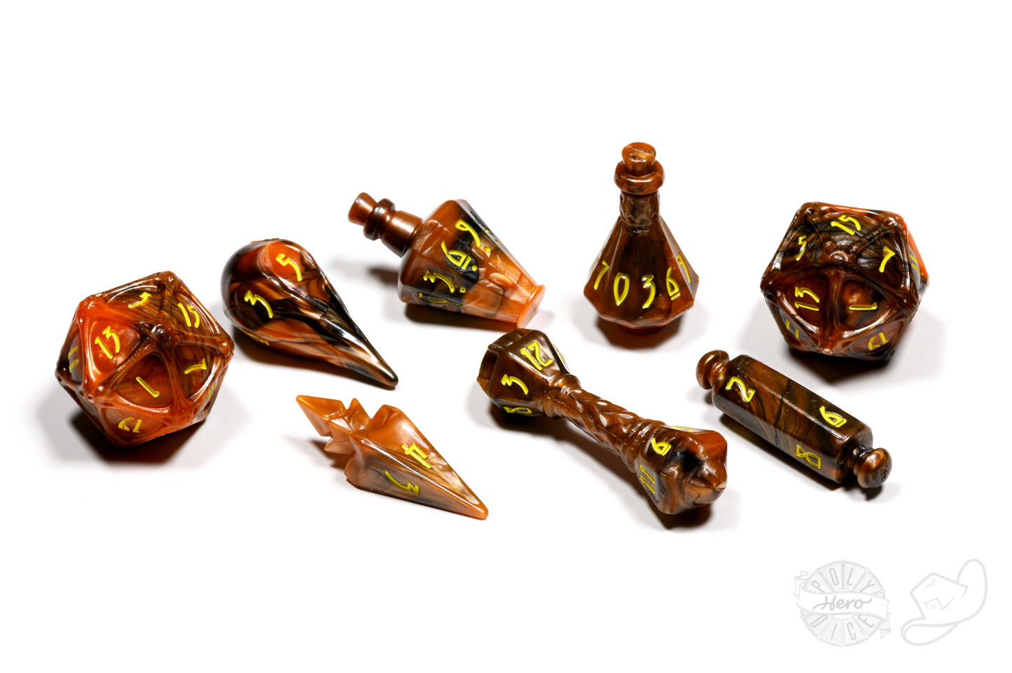 PolyHero Wizard 8 Dice Set - Smoldering Ember