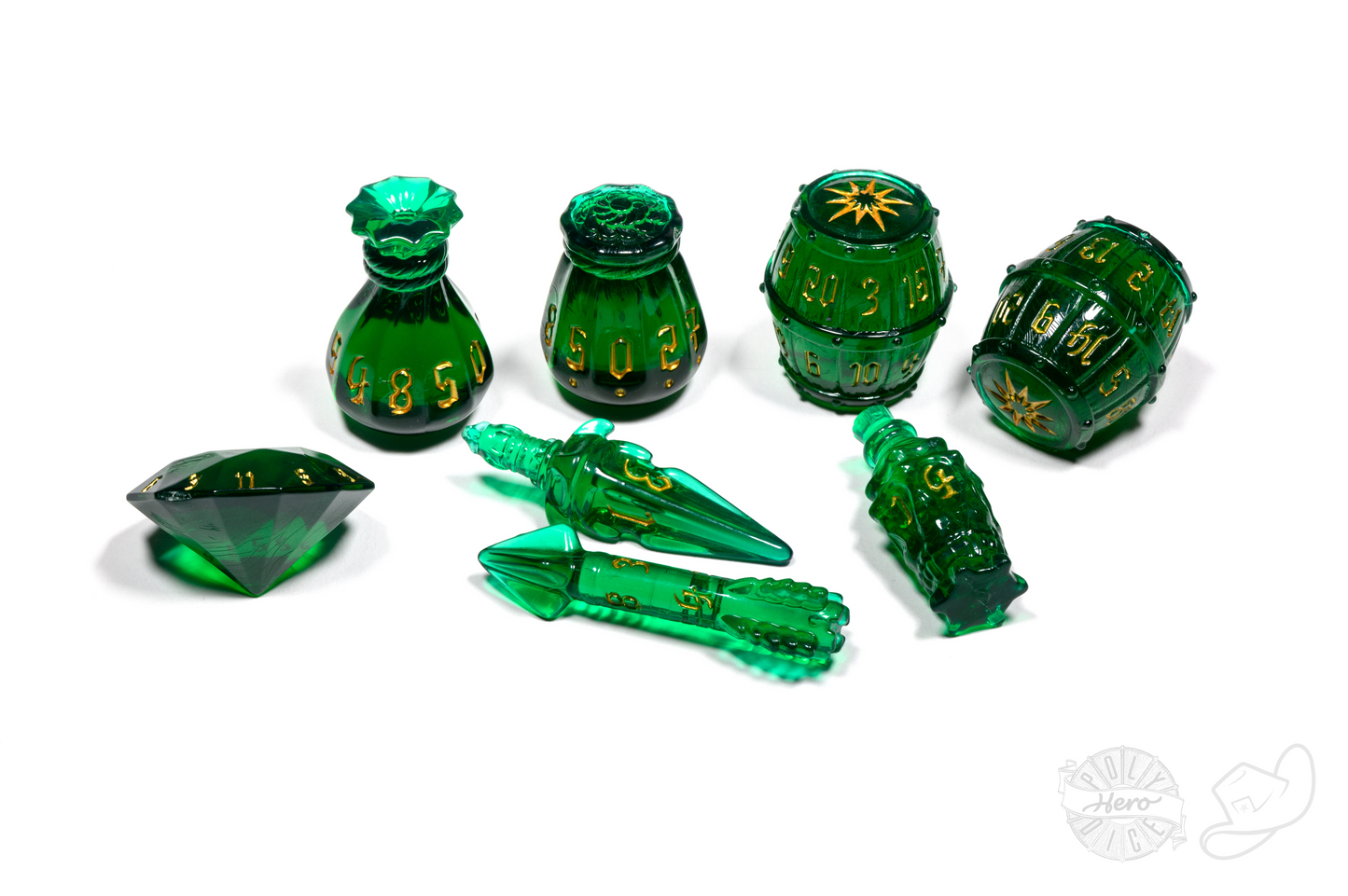 PolyHero Rogue 8 Dice Set - Emerald Emissary