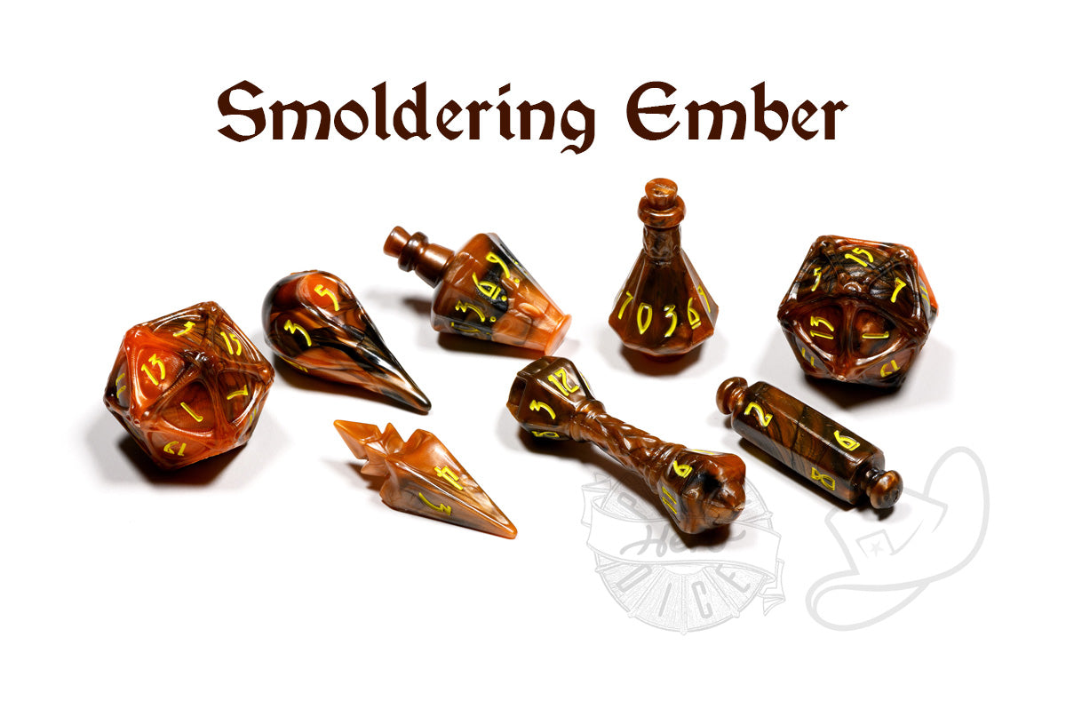 PolyHero Wizard 8 Dice roleplaying Set smoldering ember
